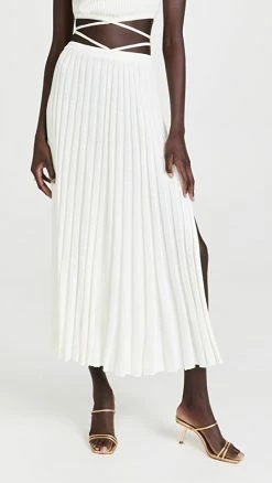 Coupon 🥰 Christopher Esber Pleated Knit Tie 👗 Skirt White 🎁